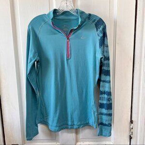 Nike‎ Dri Fit 1/4 zip pullover long sleeve women's medium turquoise and pink